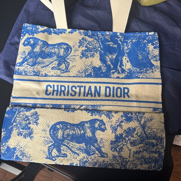 NWT CHRISTIAN DIOR Straw Dioriviera Tote Blue - Picture 1 of 1